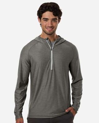 HUK H1200668 Men's Atoll Half-Zip Hooded Pullover T-Shirt in Moss size 2XL   Polyester/Spandex Blend