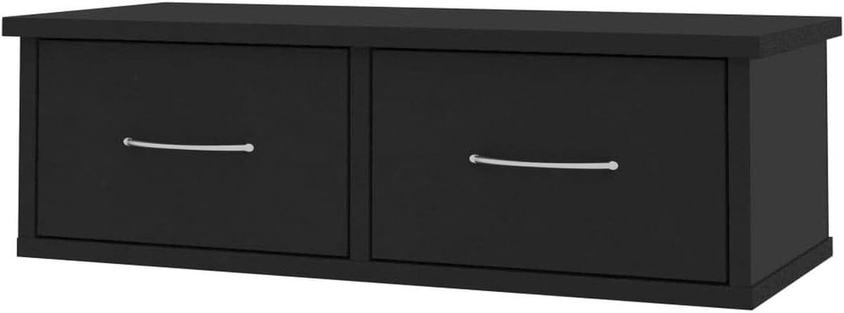 Zwart zwevend wandrek met twee geïntegreerde laden - Breedte: 60 cm