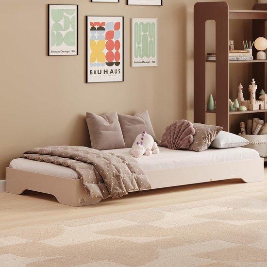 Famanu Kinderbett aus Holz - Montessori-Bett -es Kiefernholz - 140x200 cm - Kaschmir