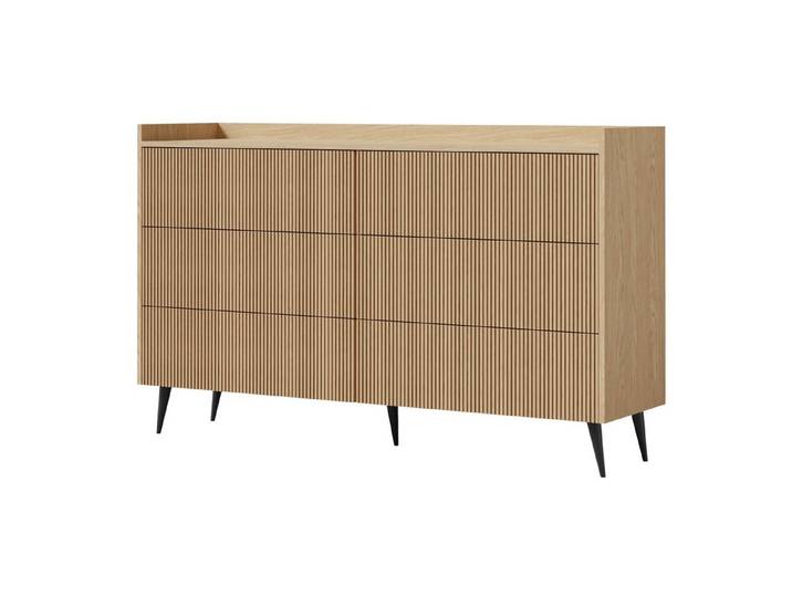 Deine Möbel 24 Kommode DALIA 03 mit 6 Schubladen, Riffelfront und Push-to-Open (Set, 1 St., DALIA-Kollektion), Sideboard in Frühlingseiche