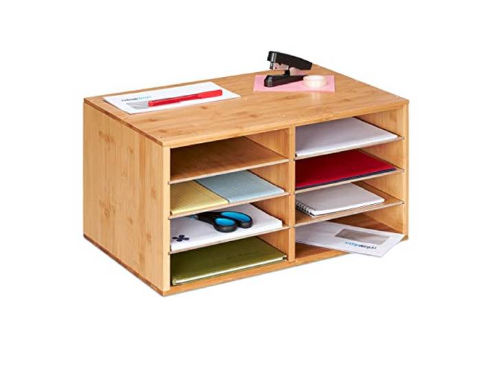 Relaxdays Dokumentenablage Bambus, DIN A4, 8 Fächer, Büro Organizer, Natur