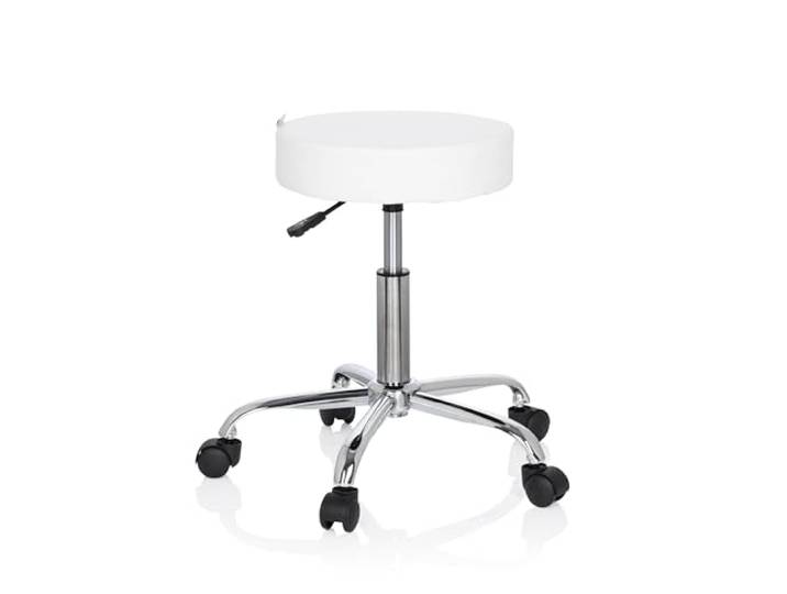 hjh OFFICE 729414 Bürohocker Operator II Kunstleder Weiß Hocker höhenverstellbar mit Rollen