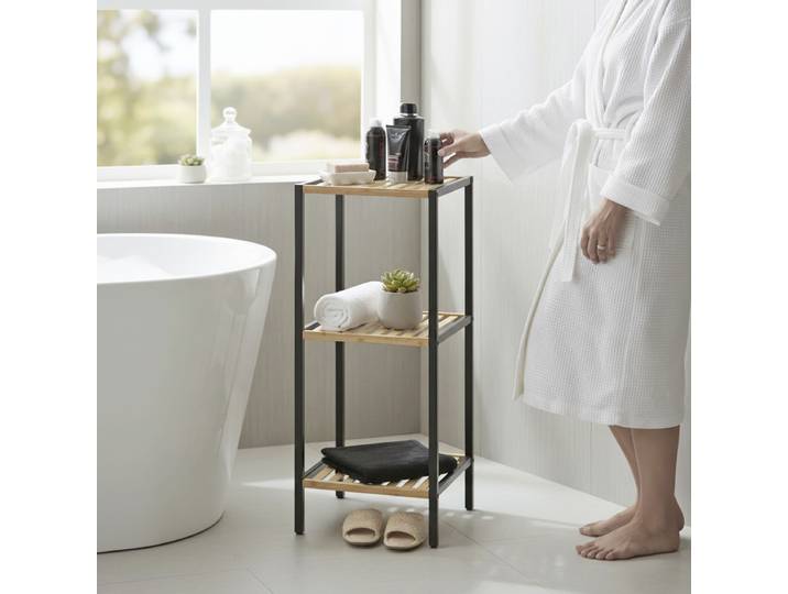Regal Baliba Bambus, lackiert / Stahl, pulverbeschichtet Holz/Beige 81cm