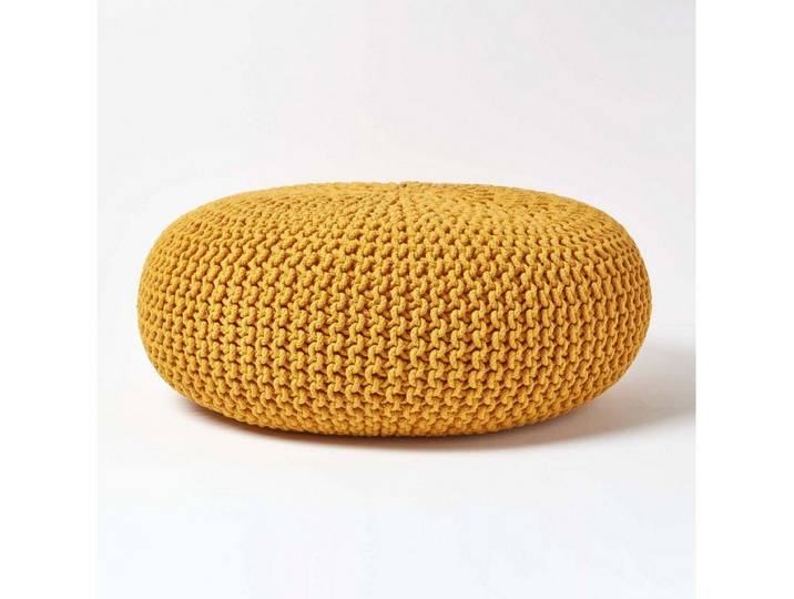 Homescapes Pouf Großer Strickpouf 100% Baumwolle, Senf