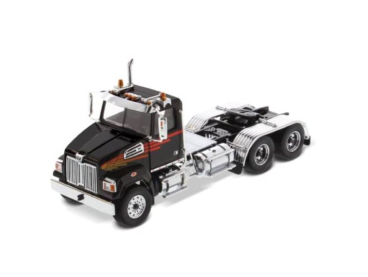 Western Star 4700 SF-tractor met tandem-dagcabine, metallic zwart 1/50 Diecast-model van Diecast Masters