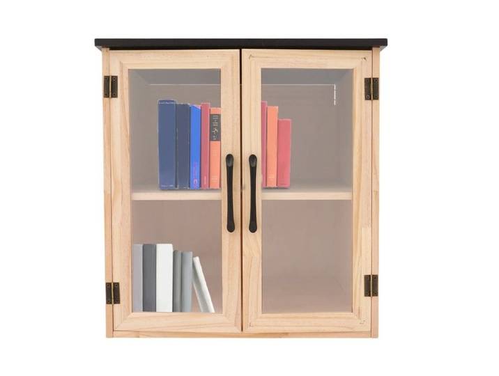 Bibliothèque En Bois à Deux Niveaux 2 Portes Toit En Pente - Meuble Bibliothèque En Bois de Salon - Armoire de Rangement de Livres