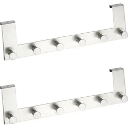WENKO Türgarderobe Edelstahl Mod. Celano 2er Set, je 6 Haken, für Türfalzstärken bis 2 cm