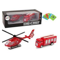 Lean Toys Lean Cars Feuerwehr-Hubschrauber-Zugset Rot (12251)