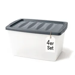 BigDean 4x 60 L Aufbewahrungsbox mit Deckel groß Budget Line Plastikbox mit Deckel