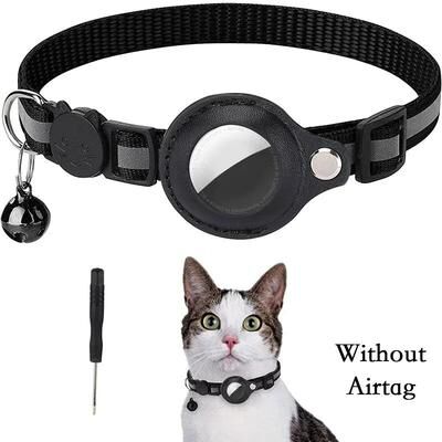 Inspire Select Reflective AirTag Cat Collar With Protective Holder & Bell Adjustable Anti Lost GPS Tracking Collar For Cats black No Airtag