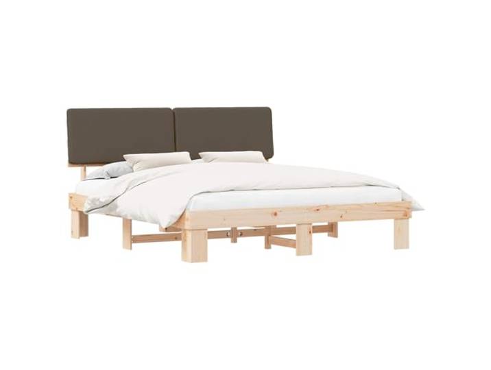 PUGYNBK Bettgestell mit gepolstertem Kopfteil Taupé 180 x 200 cm Massives Kiefernholz, Lattenrost, Bezug waschbar, einfache Montage
