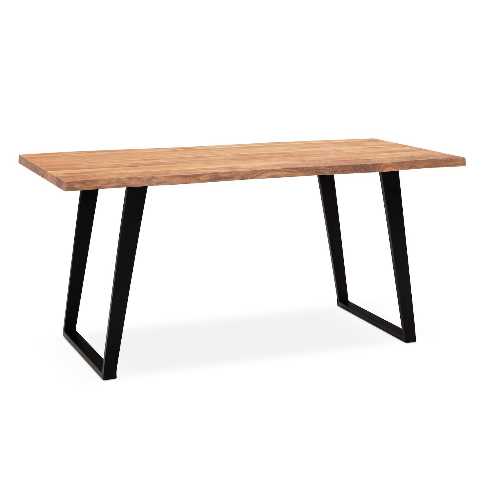 Schreibtisch Massivholz Baumkante U-Gestell Handarbeit ATOLL, Goldbraun-Schwarz 180x90x76 cm