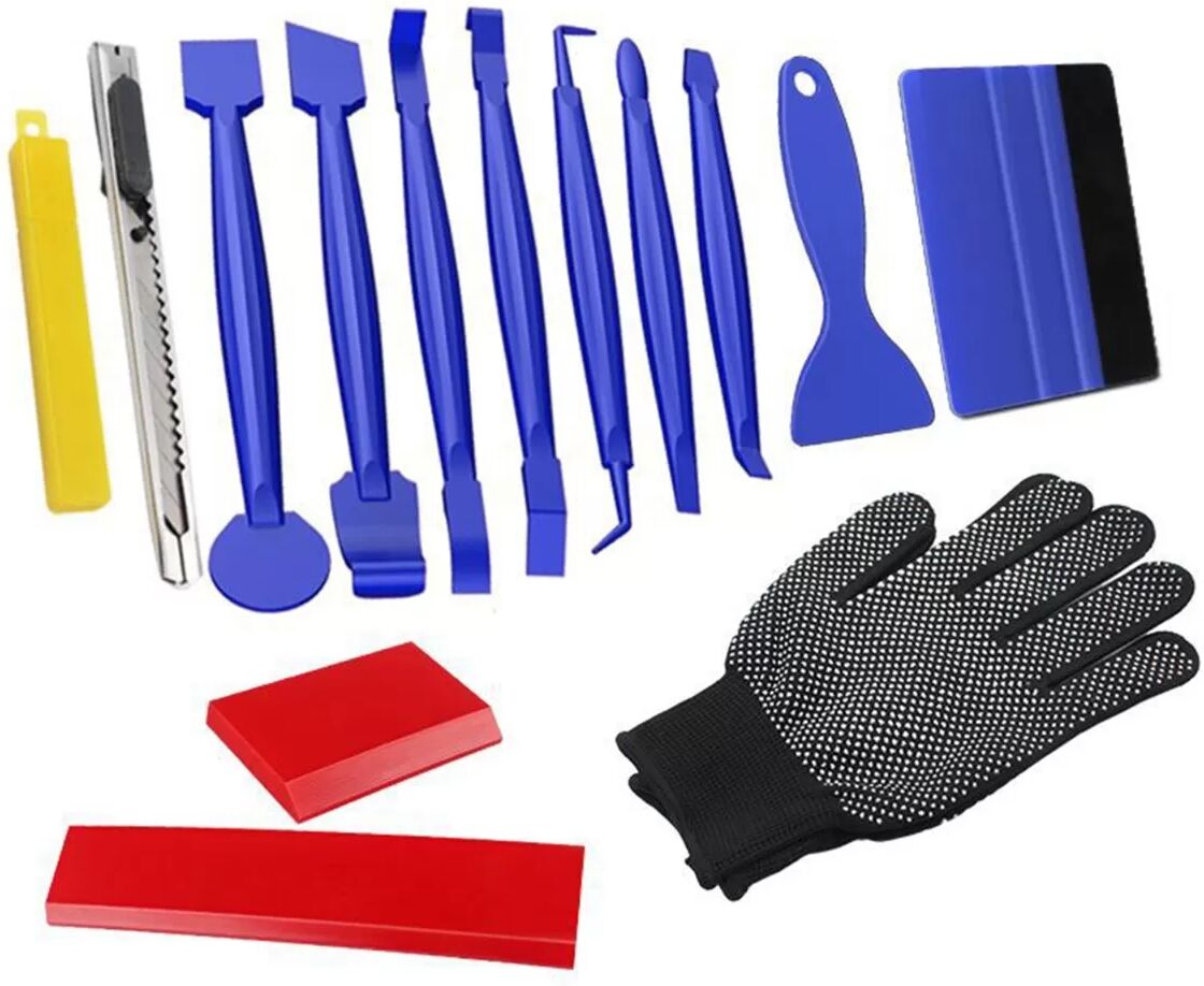 INF Kit d'outils de raclette pour film covering auto 11 pièces - Application de vinyle et teinture de vitre Bleu