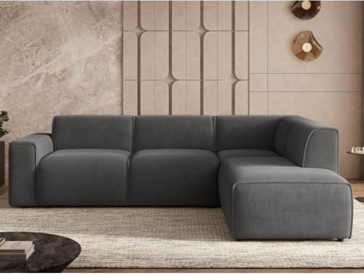 GRAINGOLD Eluno Ecksofa 292x220 cm, L-Form Sofa, Ecksofa für Wohnzimmer, Geflechtstoff, 4-Sitzer Eckcouch, Modernes Design (Dunkelgrau, Rechts)
