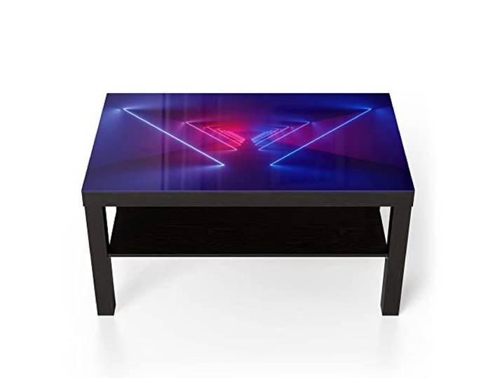 DEQORI Glastisch schwarz groß 90x50 cm Motiv Lichtinstallation ausgefallener Beistelltisch aus Glas Hochglanz Couchtisch fürs Wohnzimmer moderner Couch Tisch mit Design