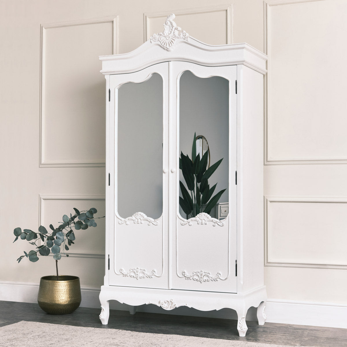 Antique White Mirrored Wardrobe - Pays Blanc Range Wood