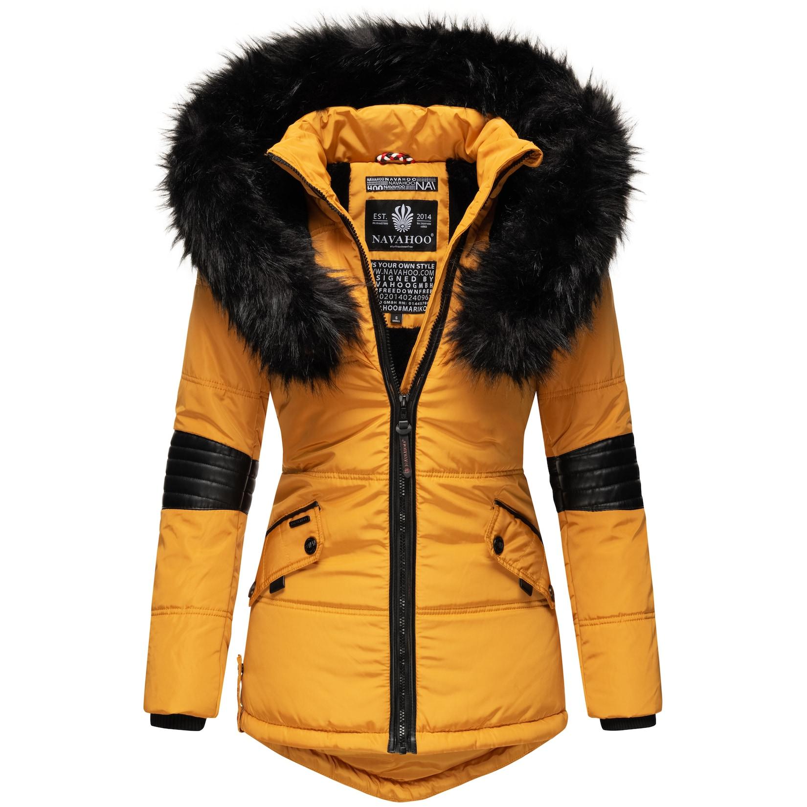 NAVAHOO Damen Winterjacke edle Steppjacke mit Schwarzem Kunstpelzkragen Nirvana