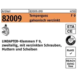 Lindapter, Zubehör Befestigungstechnik, Klemme R 82009 GTW 40 F 9 M 16 / 29 - 69 Temperguss galvanisch verzinkt