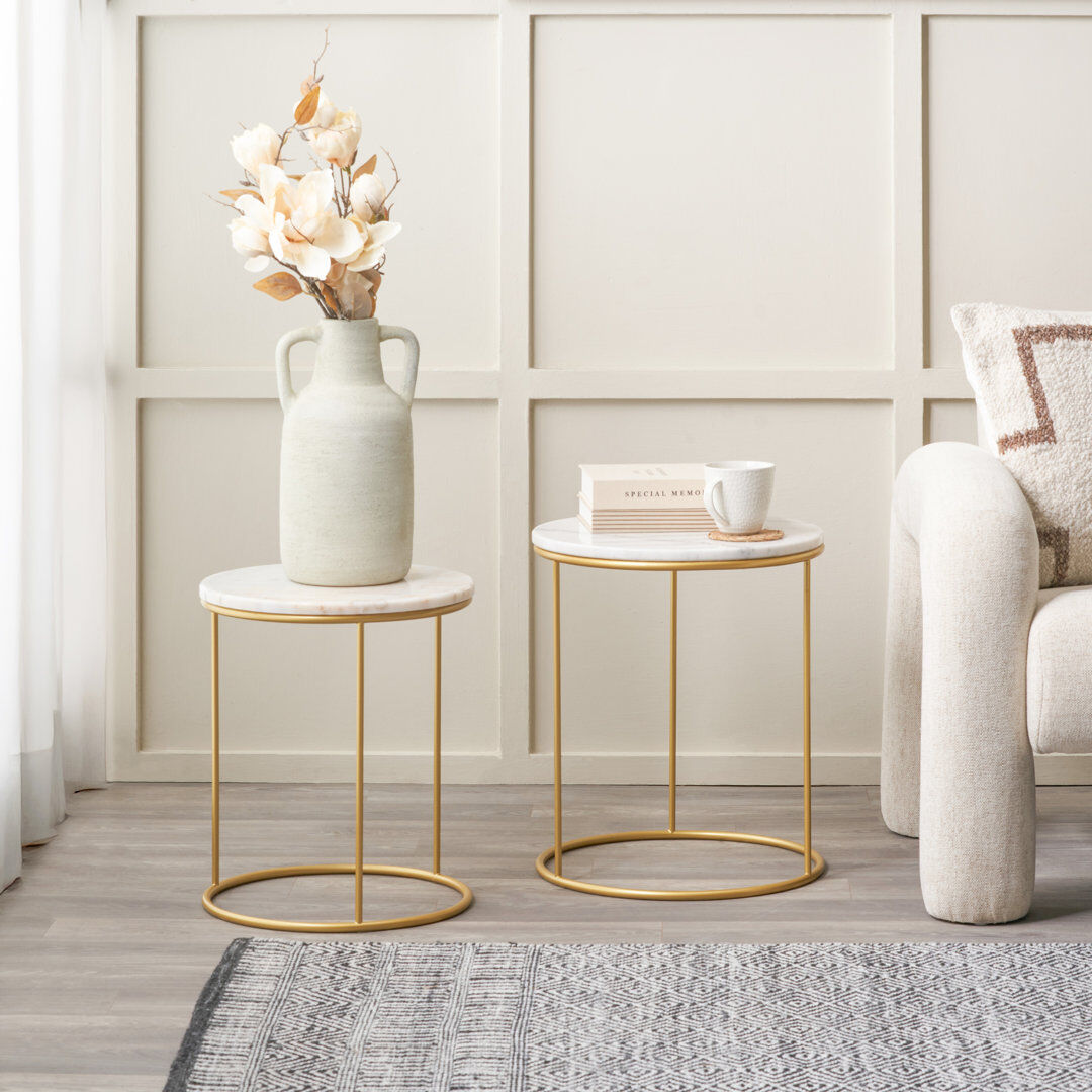Canora Grey Milly Marble Top Open Round Nesting Side Tables White 47cm H X 47cm W X 40cm D