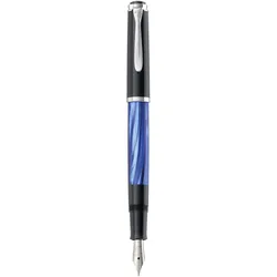 Pelikan M205, Schwarz, Blau, Marmorfarbe, Silber, Integriertes Befüllsystem, Harz, Kursiv nib, Edelstahl, Medium
