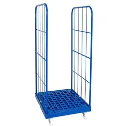 Rollbehälter mit Kunststoffplatte, blau, 2 Gitterwände, 724 x 815 x 1550 mm