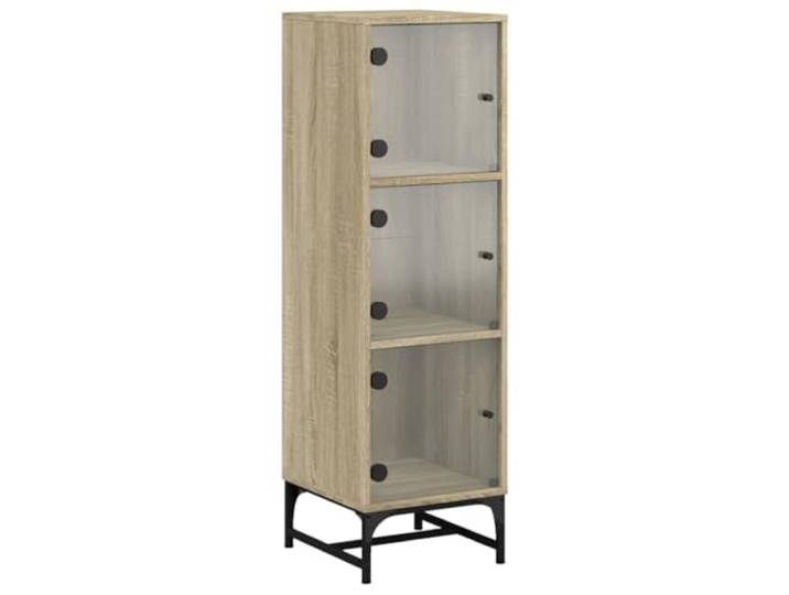 HGFDVCMR Highboard mit Glastüren Sonoma-Eiche 35x37x120 cm Kompakter Stand-Schrank mit Vitrine für Wohnzimmer und Flur, drei Fächer schaffen viel Raum auf kleiner Stellfläche.