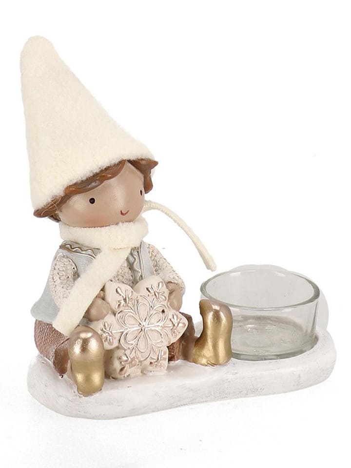 Bizzotto Teelichthalter "Boy" in Creme/ Grau - (B)12,5 x (H)13 x (T)7 cm - onesize