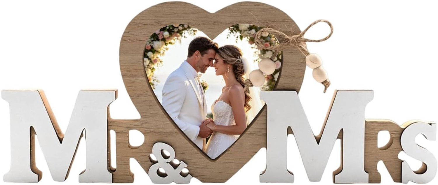 Houten Fotolijst Mr & Mrs - Persoonlijk Cadeau voor Bruiloft en Jubileum