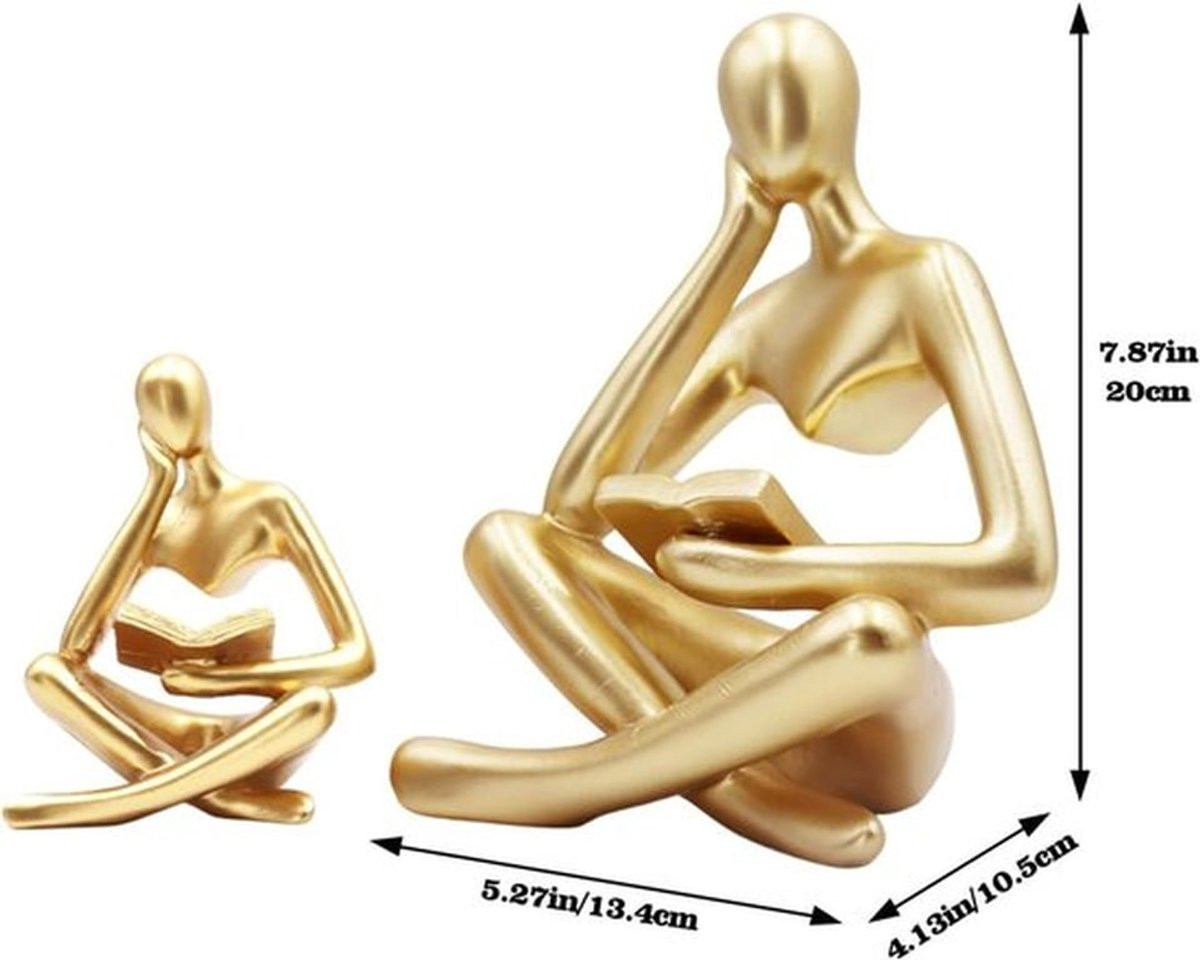 Denker sculptuur Gouden leesbeeld vrouwen - Abstract kunstornament voor decoratie in huis of op kantoor