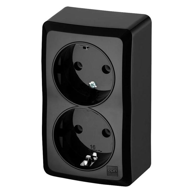 Elektro-Plast Double Schuko Surface Socket Black (3738-09)