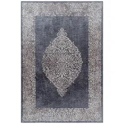 Teppich Wohnzimmer Barock Pflegeleicht Waschbar Strapazierfähig Esszimmer OEKO-TEX Schwarz 80x150 cm Gekettelt – PIZOL von Kadima Design