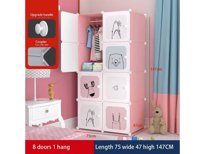 Armoire modulaire enfant - GARVEE - Modèle R8-1 - 8 cubes modulables - Dimensions 75x47x147 cm
