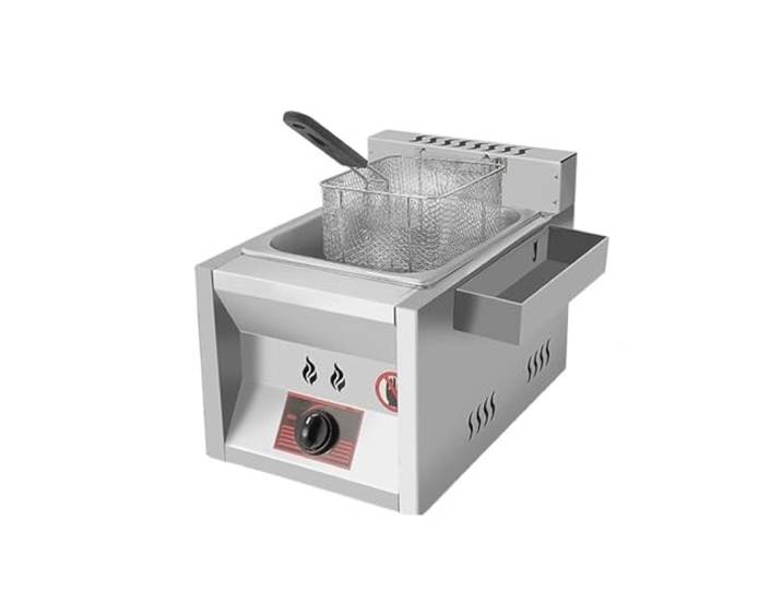 Elektrische Fritteuse aus Edelstahl, Pommes-Frites-Fritteuse, Doppelöltank 6/15/17 l mit Deckel Sicherheit Einfache Reinigung(6L single cylinder)