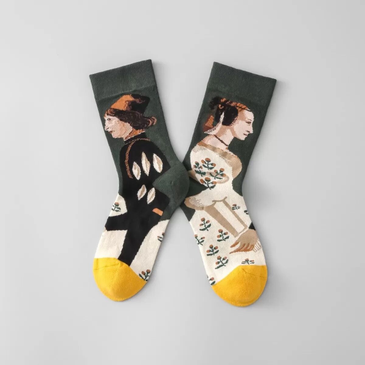 INF 5 Paar Vintage Baumwoll Partner-Socken – König & Königin Muster