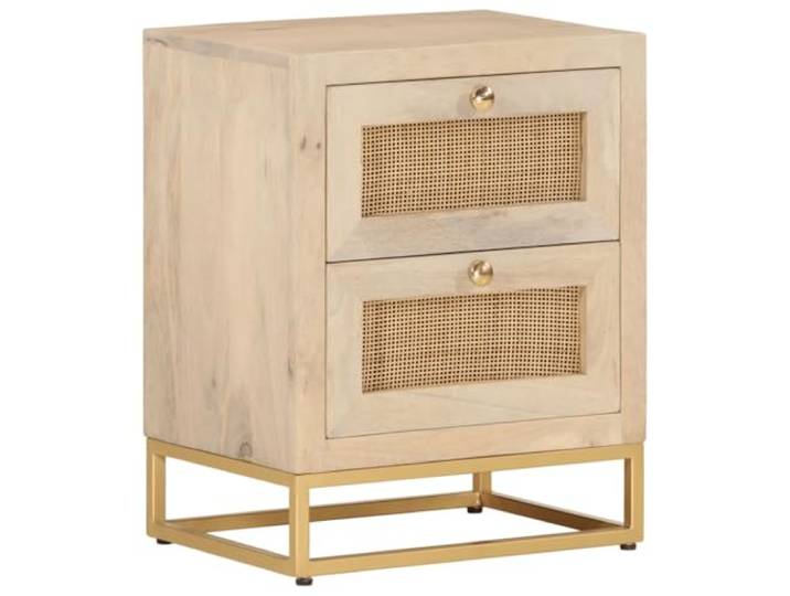 KDVXBCQJH Nachttisch 40x30x50 cm Massivholz Mango Eisen Kompakter Beistellschrank fürs Schlafzimmer aus robustem Tropenholz mit stabilem Metallgestell und praktischem Stauraum.