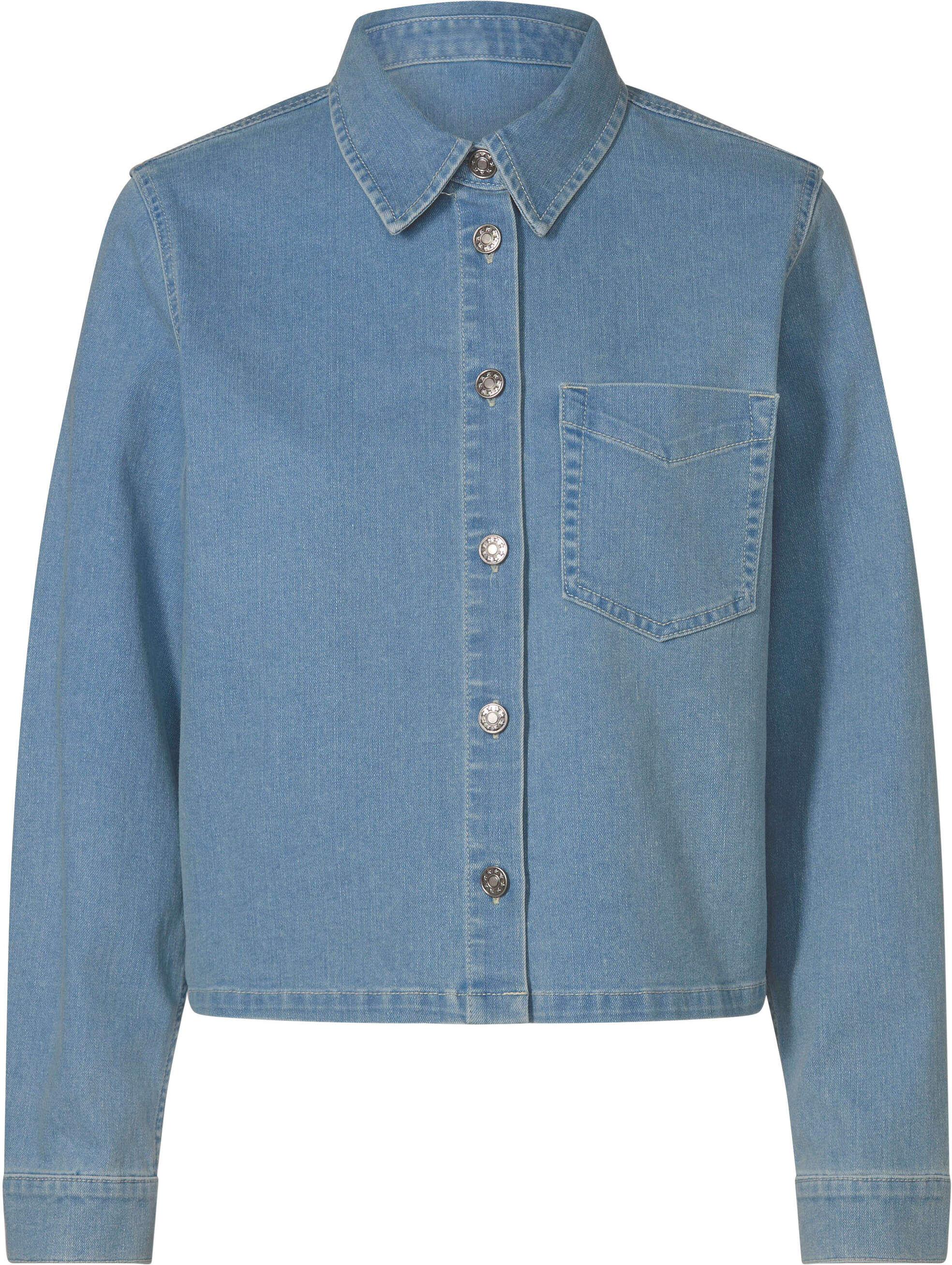 Jeansbluse HEINE "Jeansbluse Jeansbluse in verkürzter Form", Damen, Gr. 44, blau, bleached, Denim/Jeans, , Modisch, Blusen Jeansbluse