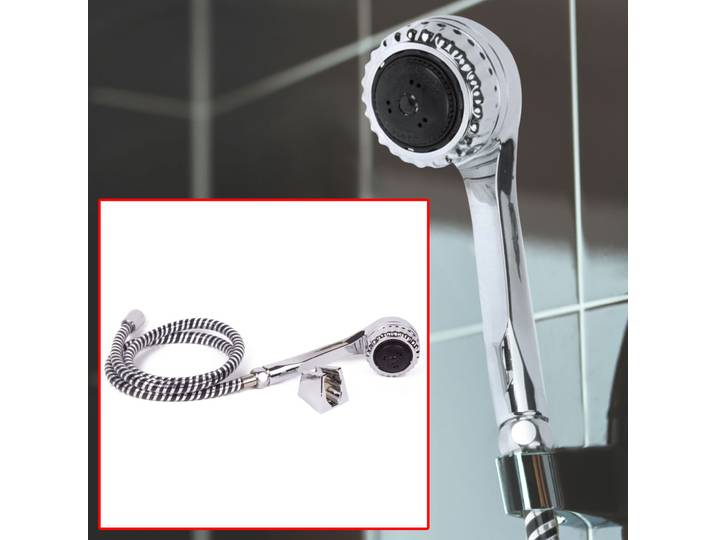 Duschkopf Chrom mit Brauseschlauch und Wandhalter, 2 Wasserstrahlmodi