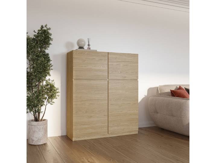 Buffet haut 120 x 143 x 40cm Bois/Beige/Imitation chêne
