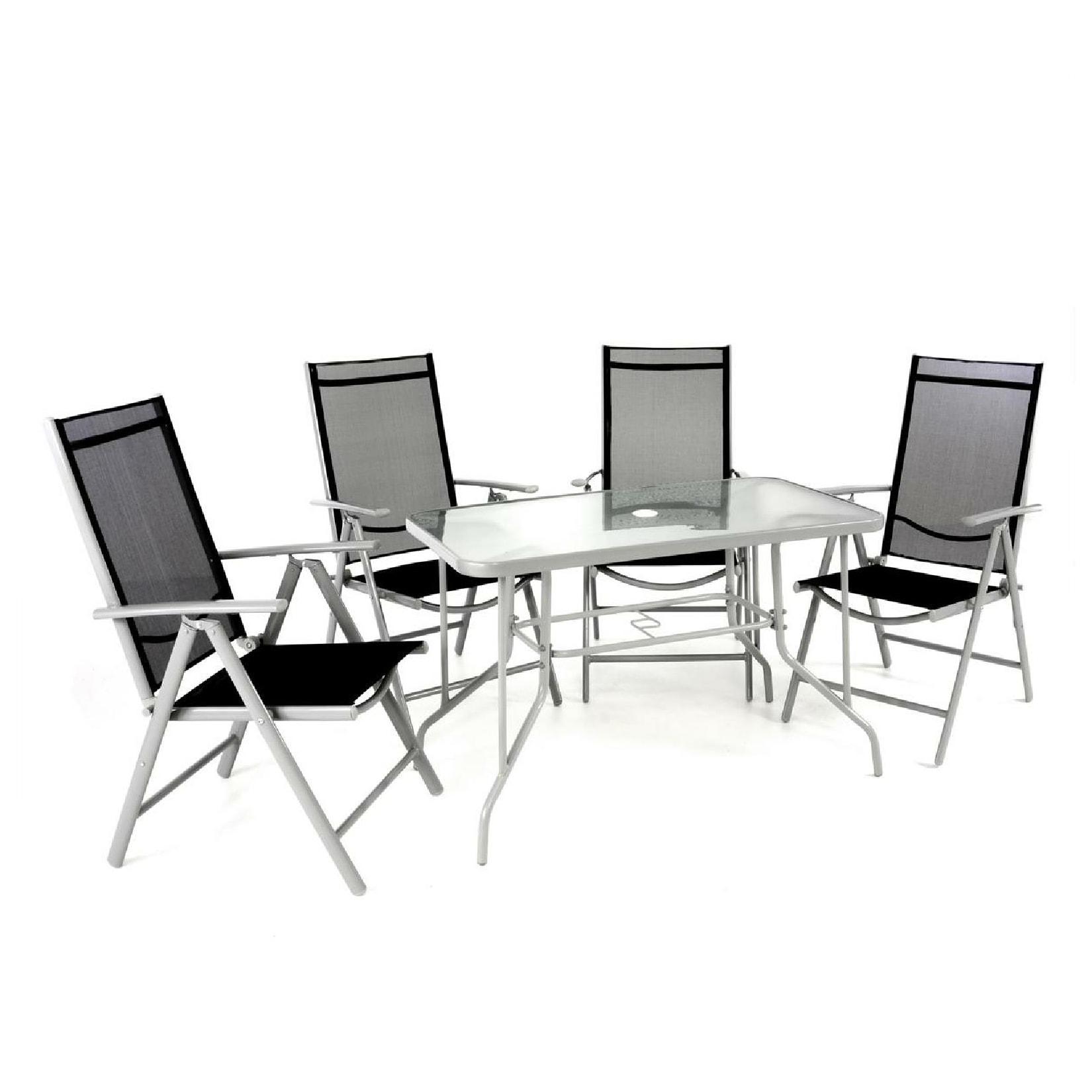 VCM 5-tlg. Set Gartenmöbelset Klappstühle Gartengarnitur Glastisch Sitzgruppe Garten-Set