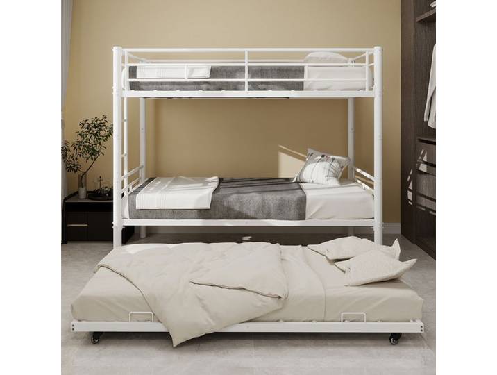 Lit superposé Métal stable silencieux sécurité sans besoin de sommier Blanc