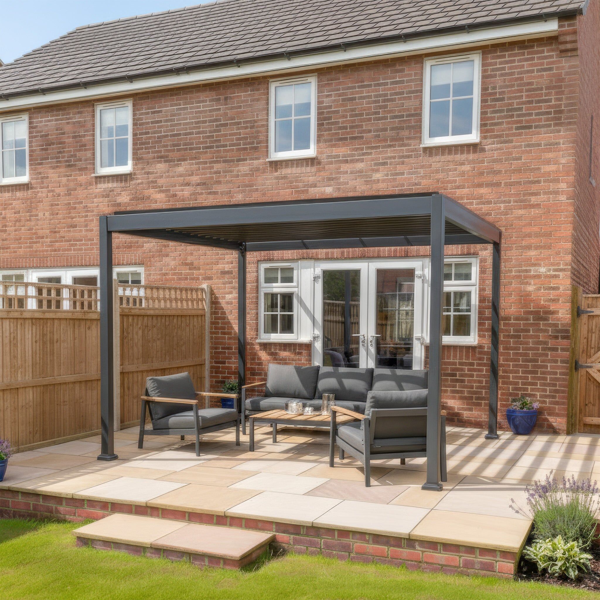 Harbour Lifestyle PergoSTET Lite Neo 3m x 4m Metal Rectangular Pergola in Grey