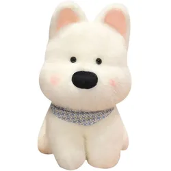 Plüsch Maskottchen Kuscheltier Hund mit blauem Schal weiß 33cm