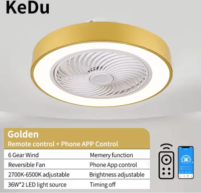 Inspire Essentials LumiBreeze Modern Ceiling Fan Light With Remote Control Quiet, Energy Efficient, And Stylish Home Lighting Solution 110v gold