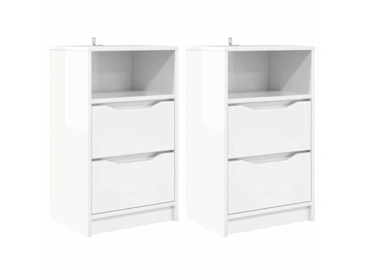 GHVBNMF 2er Set Nachttische Hochglanz Weiß 40x30x67cm Holzwerkstoff Kompakte Nachtschränke fürs Schlafzimmer mit 2 Schubladen und Ablagefach für optimale Ordnung auf kleinem Raum.