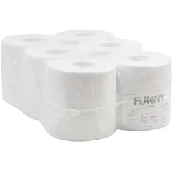 Funny Handtuchrollen, 1-lg, 19x22cm, perforiert, Ø19cm, Innenabwicklung, weißlich, Recycling, 6 Rollen