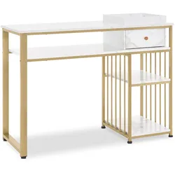 M MCombo Schreibtisch mit Schubladen, Nageltisch mit Regal, Manikürtisch aus Holz Metallgestell,  Schminktisch ohne Spiegel Wohnzimmer Modern, Marmor-Weiß Gold, 45 x 110 x 80.5cm, 2498