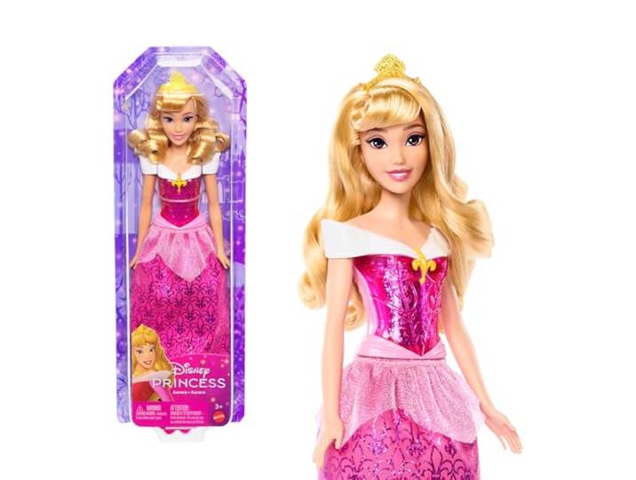 Mattel Disney Prinsessenspeelgoed, Doornroosje Beweegbare Modepop met Glinsterende Kleding en Accessoires Geïnspireerd op de Disney Film, Cadeau voor Kinderen HLW09