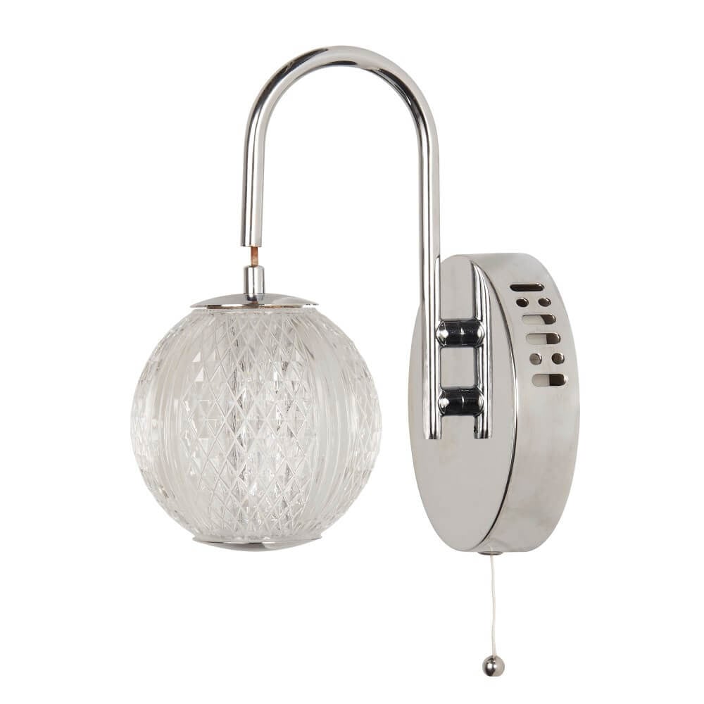 Allure Searchlight Wandlamp Chroom met Glazen Bol en Trekketting