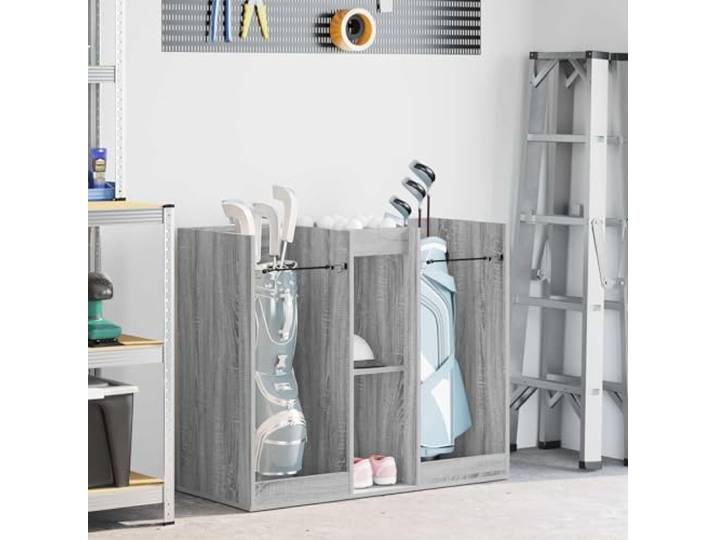 KFPOERTFGD Golf Schrank Sonoma Grau, Aufbewahrung für Sport & Haushalt Massives Holz-Design, Metall-Rückwand, Robuste freistehende Regale