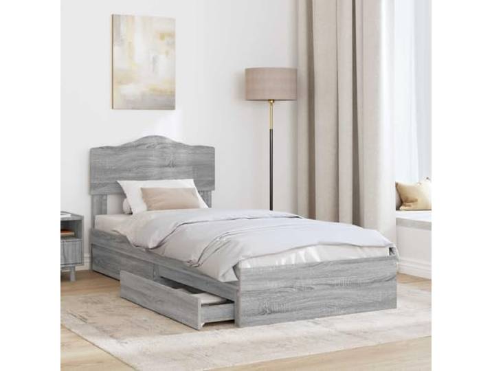 KTHLBRH Boxspringbett Grau Sonoma 90 x 190 cm Technisches Holz, Schiebeschubladen, modernes Design, einfache Montage
